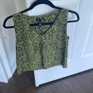 Aqua crop top green leopard top. Size small